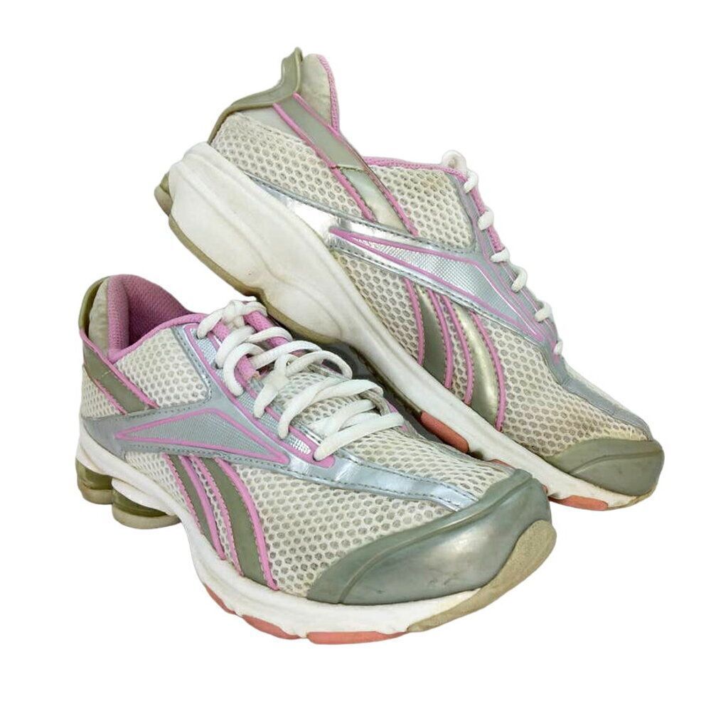 Reebok DMX Max Women's Pre-owned White w/Silver & Pink Sneakers - sz. 6 1/2